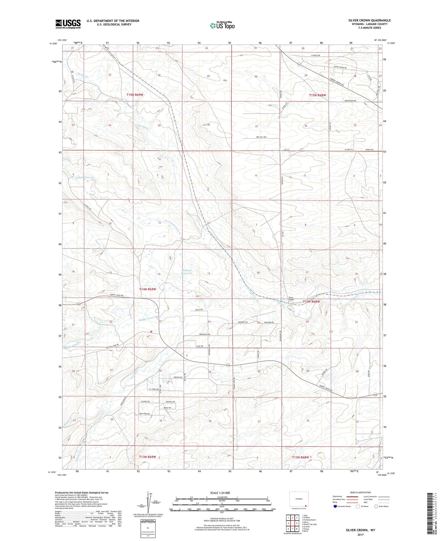 Silver Crown Wyoming US Topo Map Image