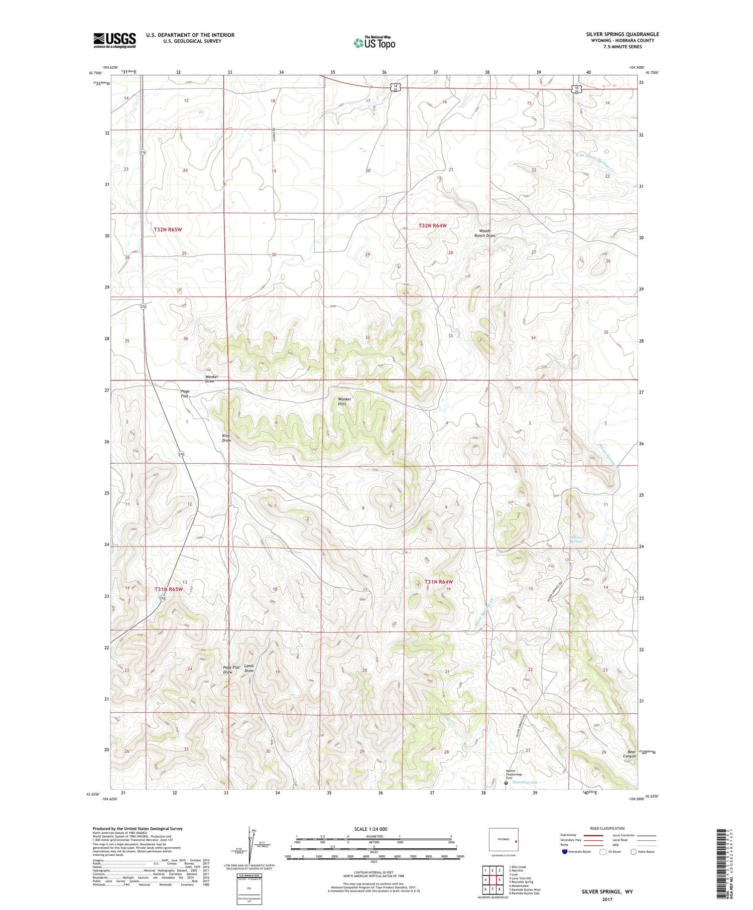 Silver Springs Wyoming US Topo Map Image