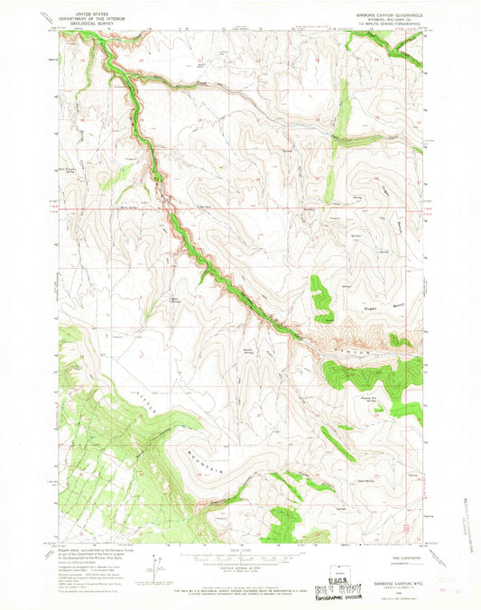 Classic USGS Simmons Canyon Wyoming 7.5'x7.5' Topo Map Image