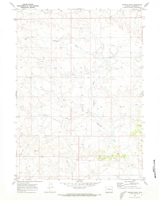 Classic USGS Simpson Draw Wyoming 7.5'x7.5' Topo Map Image
