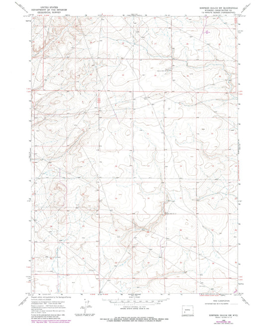 Classic USGS Simpson Gulch SW Wyoming 7.5'x7.5' Topo Map Image