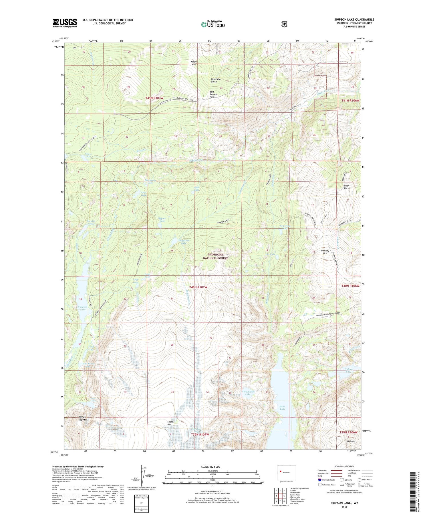 Simpson Lake Wyoming US Topo Map Image