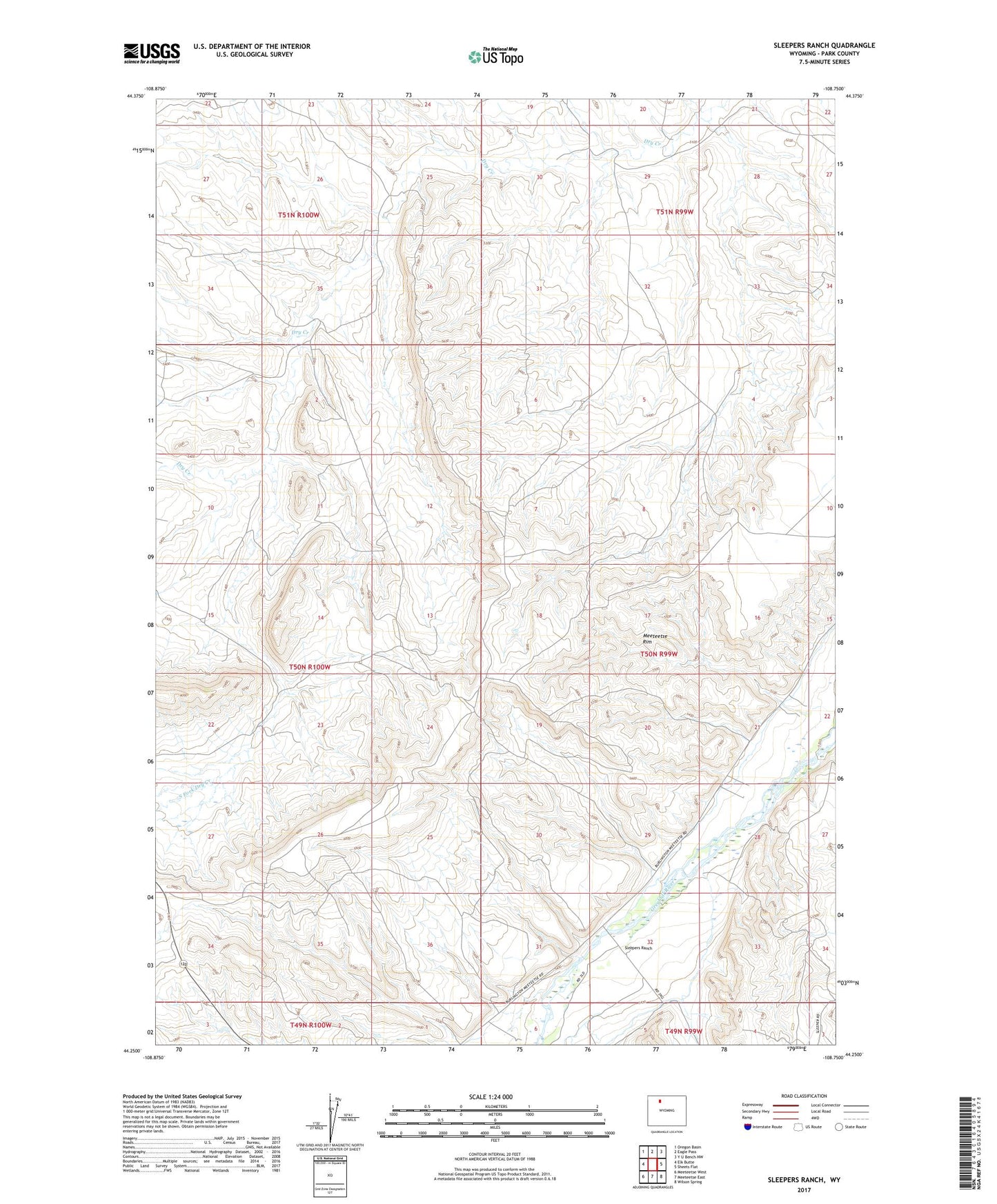 Sleepers Ranch Wyoming US Topo Map Image
