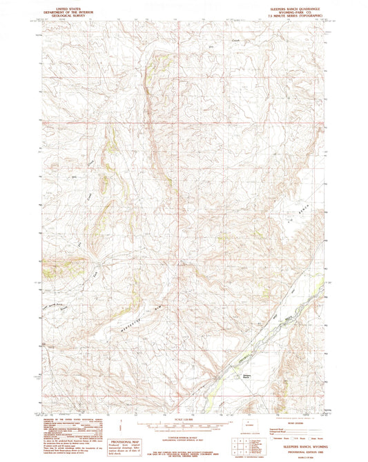 Classic USGS Sleepers Ranch Wyoming 7.5'x7.5' Topo Map Image
