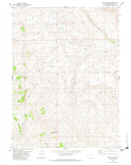 Classic USGS Smiley Draw Wyoming 7.5'x7.5' Topo Map Image