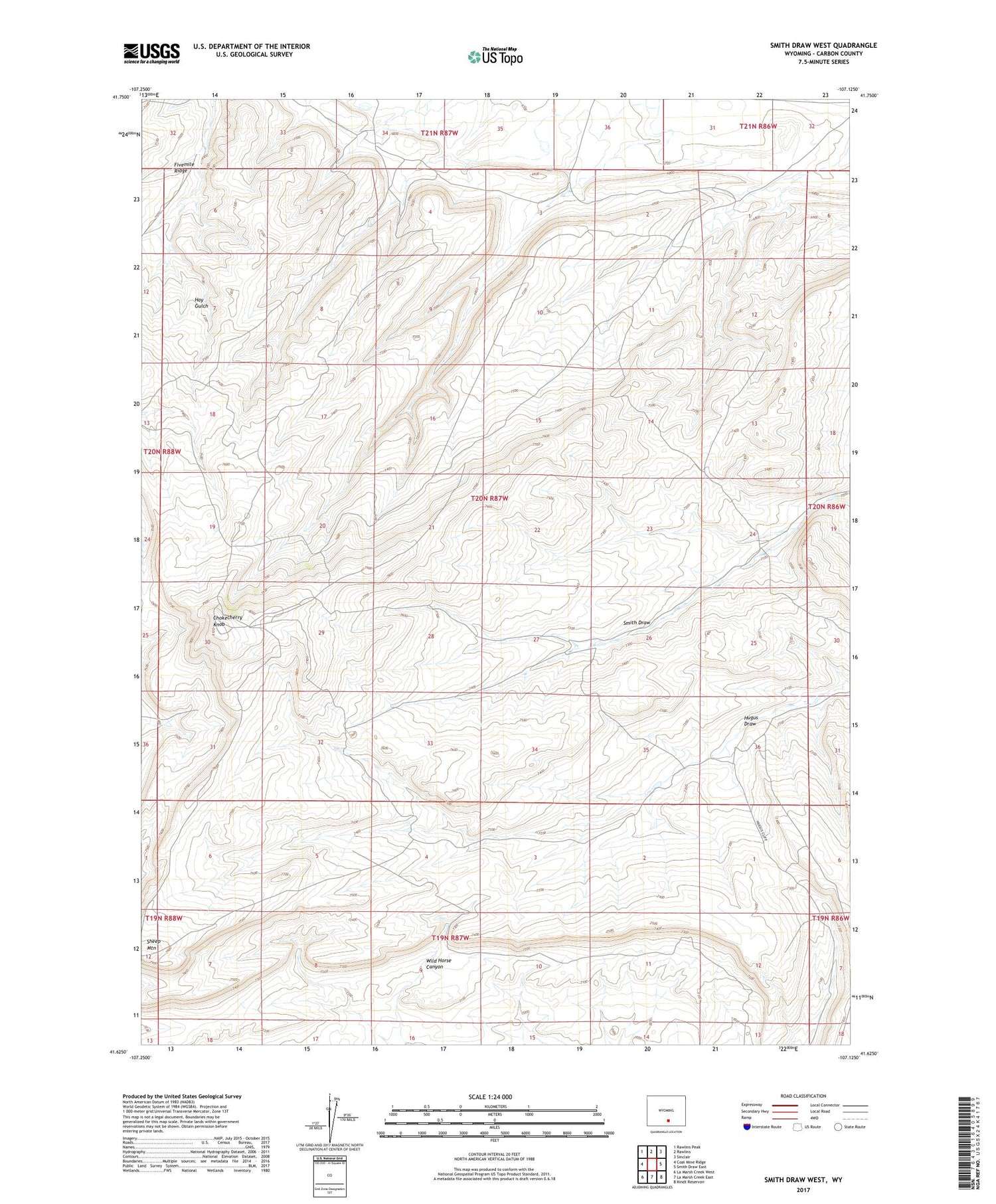 Smith Draw West Wyoming US Topo Map Image
