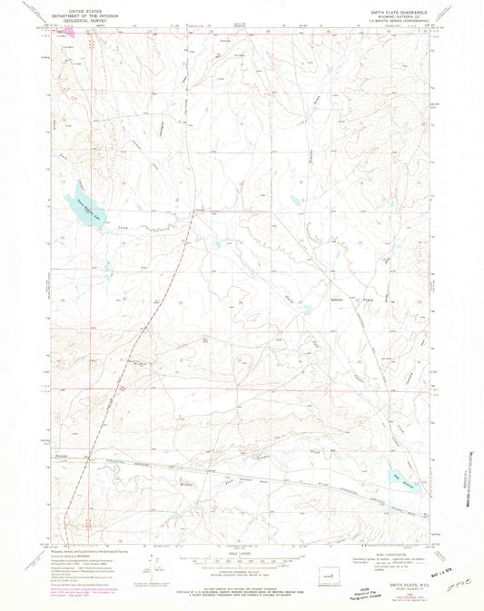 Classic USGS Smith Flats Wyoming 7.5'x7.5' Topo Map Image