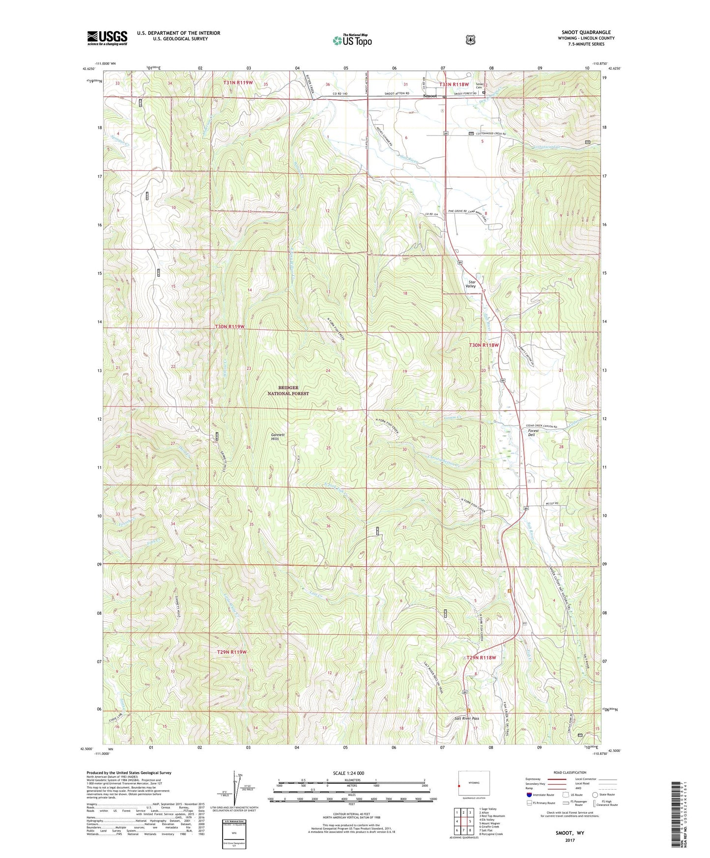 Smoot Wyoming US Topo Map Image