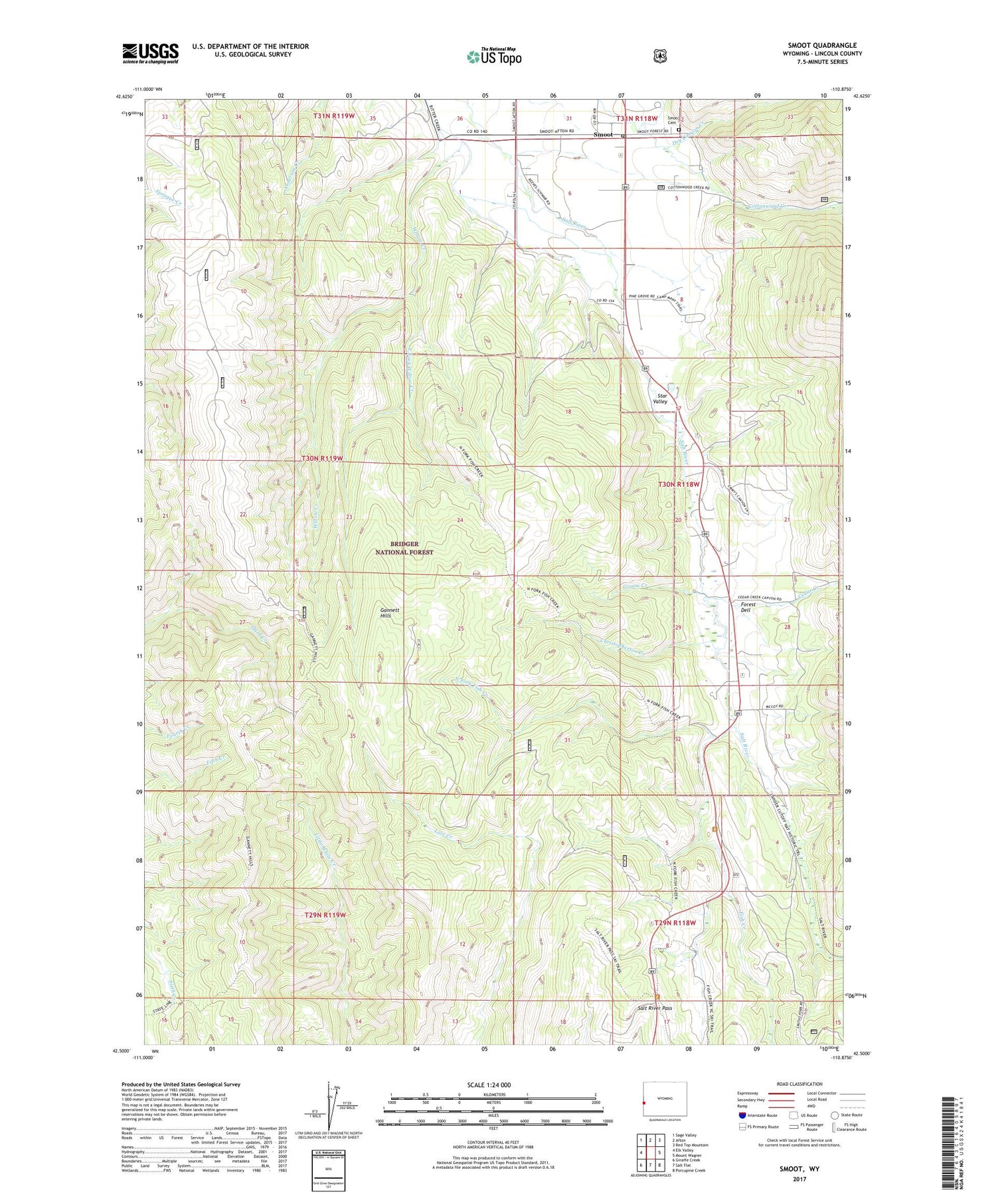 Smoot Wyoming US Topo Map Image