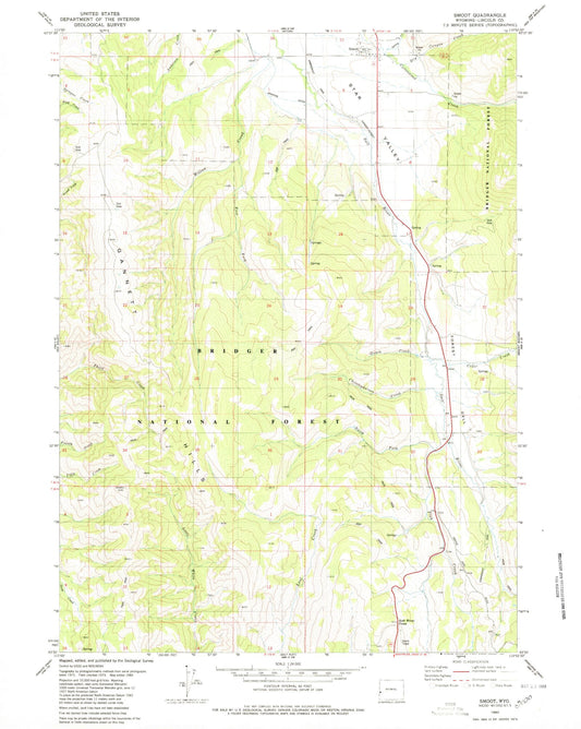 Classic USGS Smoot Wyoming 7.5'x7.5' Topo Map Image