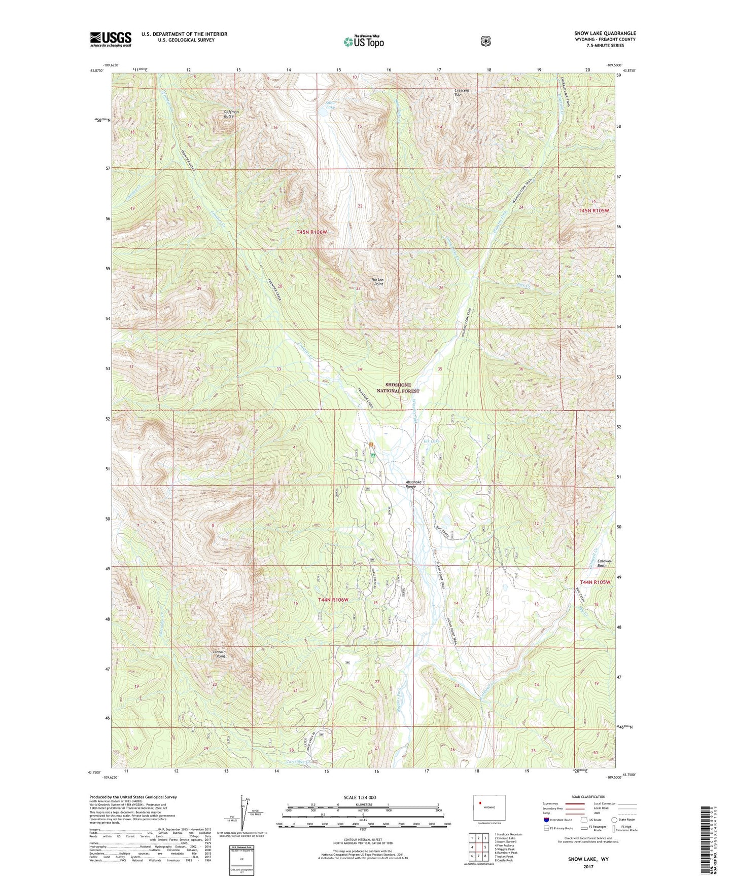 Snow Lake Wyoming US Topo Map Image