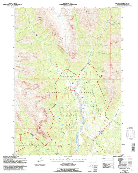 Classic USGS Snow Lake Wyoming 7.5'x7.5' Topo Map Image