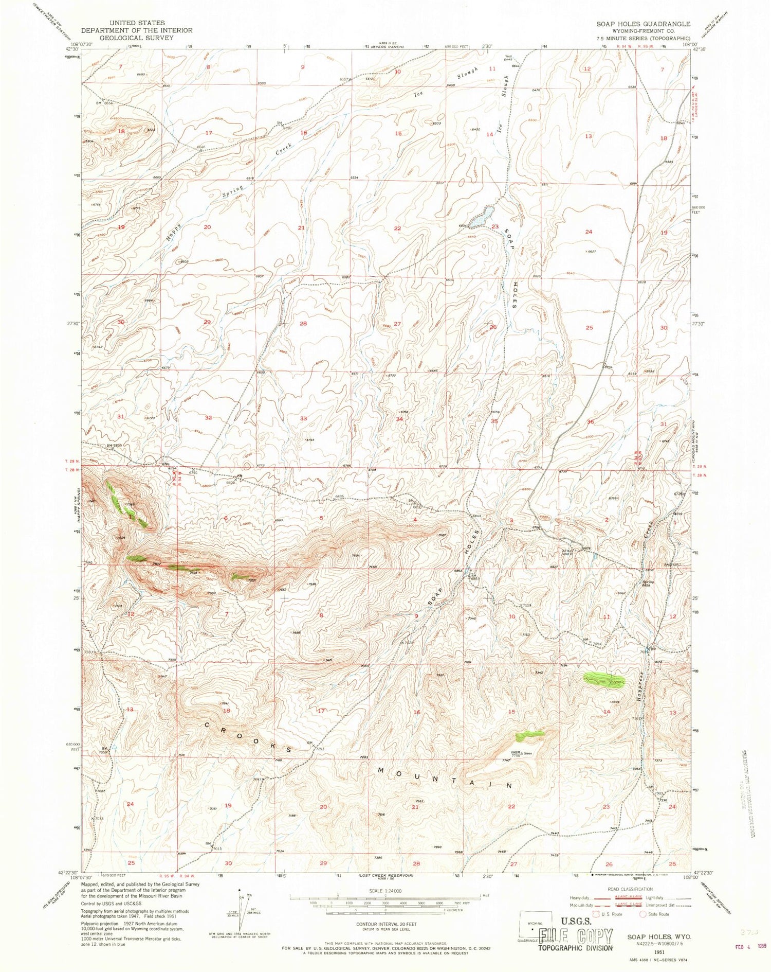 Classic USGS Soap Holes Wyoming 7.5'x7.5' Topo Map Image