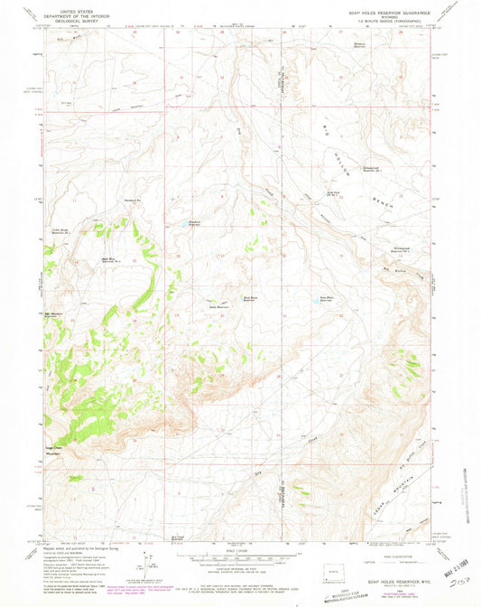Classic USGS Soap Holes Reservoir Wyoming 7.5'x7.5' Topo Map Image