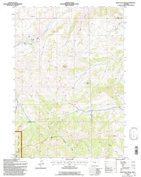 Classic USGS Soapy Dale Peak Wyoming 7.5'x7.5' Topo Map Image