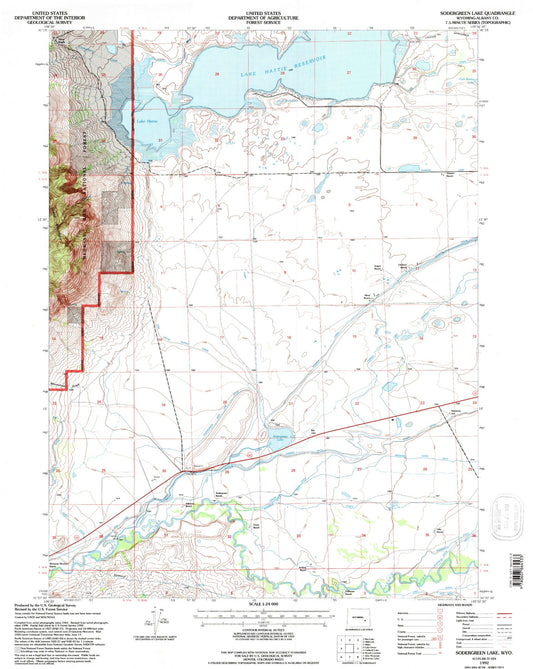 Classic USGS Sodergreen Lake Wyoming 7.5'x7.5' Topo Map Image