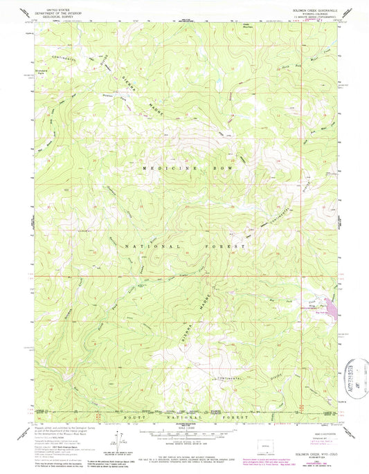 Classic USGS Solomon Creek Wyoming 7.5'x7.5' Topo Map Image