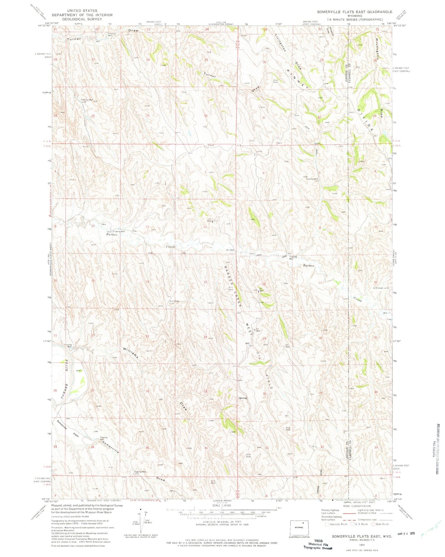 Classic USGS Somerville Flats East Wyoming 7.5'x7.5' Topo Map Image