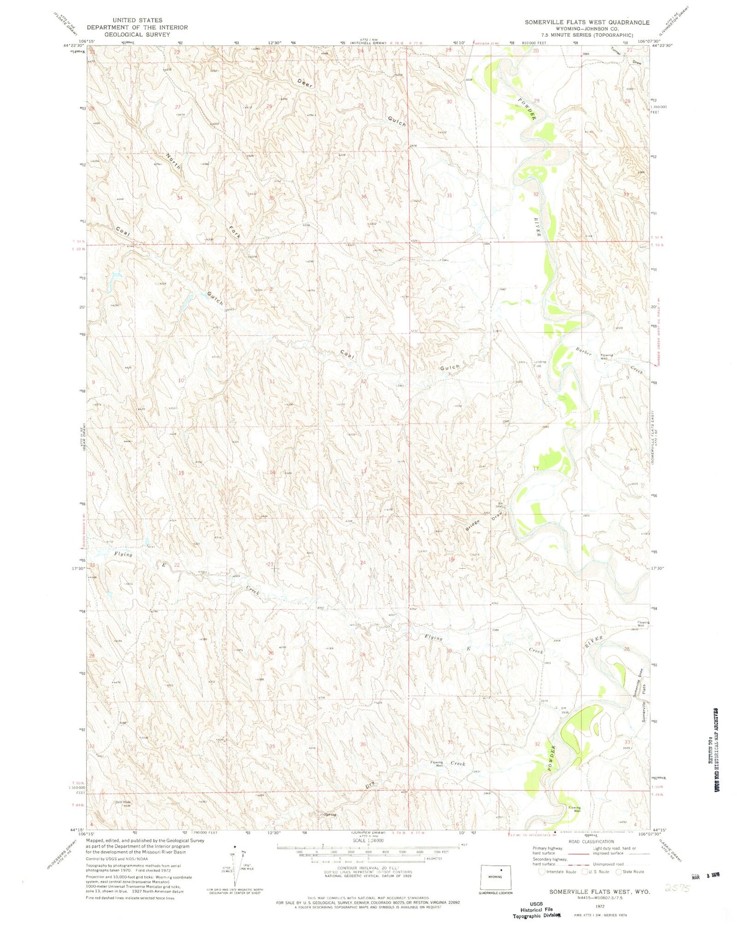 Classic USGS Somerville Flats West Wyoming 7.5'x7.5' Topo Map Image