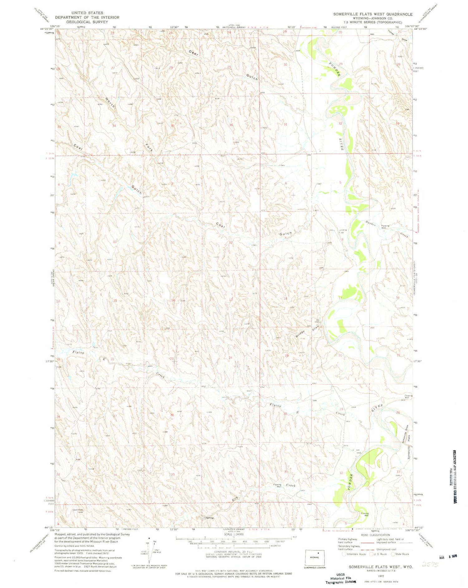 Classic USGS Somerville Flats West Wyoming 7.5'x7.5' Topo Map Image