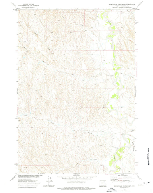 Classic USGS Somerville Flats West Wyoming 7.5'x7.5' Topo Map Image