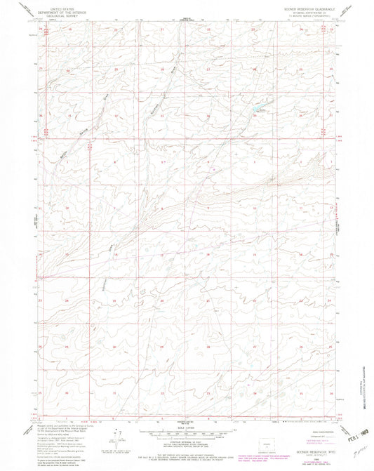 Classic USGS Sooner Reservoir Wyoming 7.5'x7.5' Topo Map Image