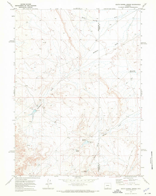 Classic USGS South Barrel Spring Wyoming 7.5'x7.5' Topo Map Image