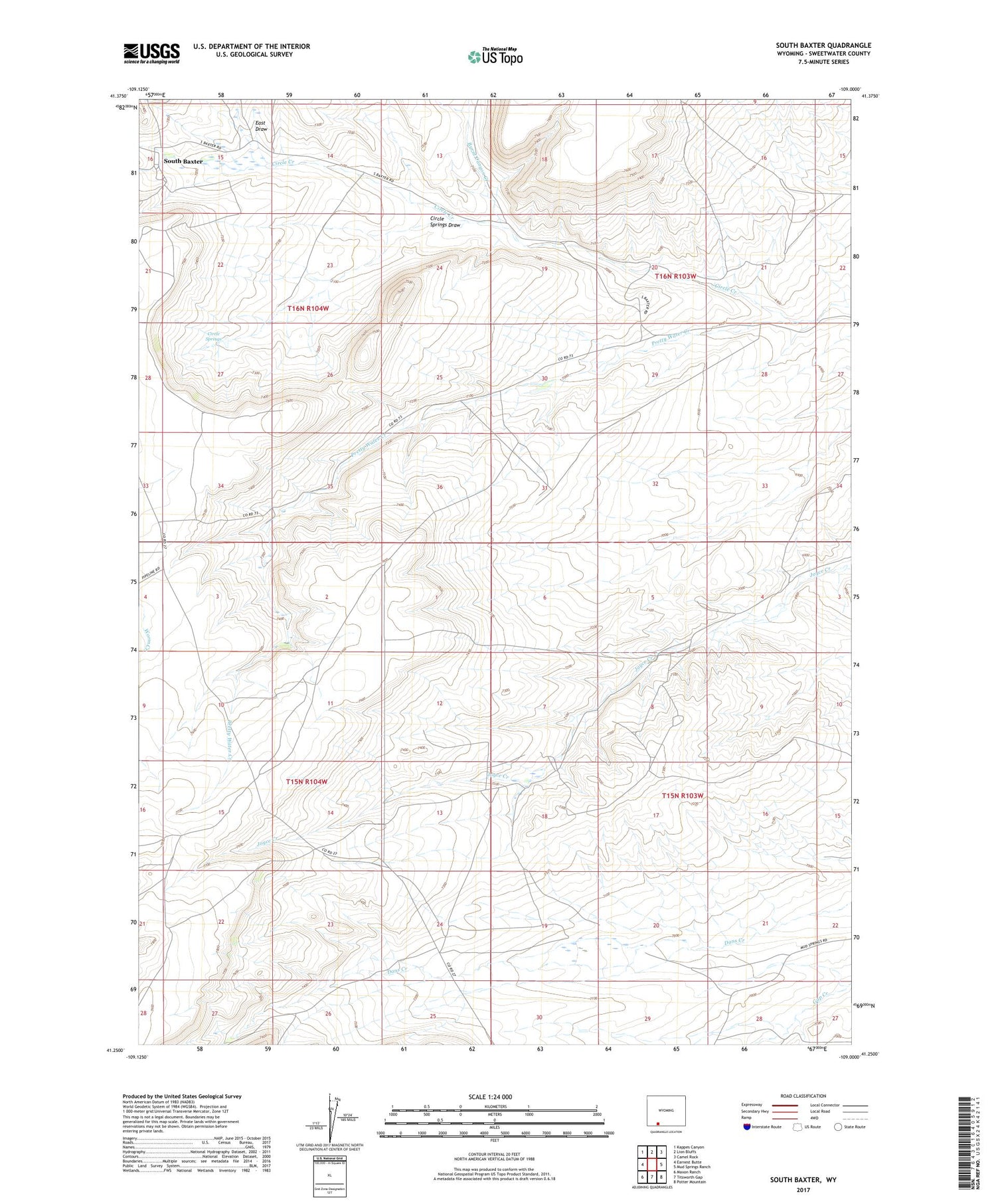 South Baxter Wyoming US Topo Map Image