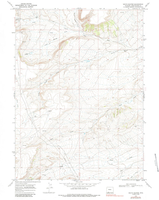 Classic USGS South Baxter Wyoming 7.5'x7.5' Topo Map Image