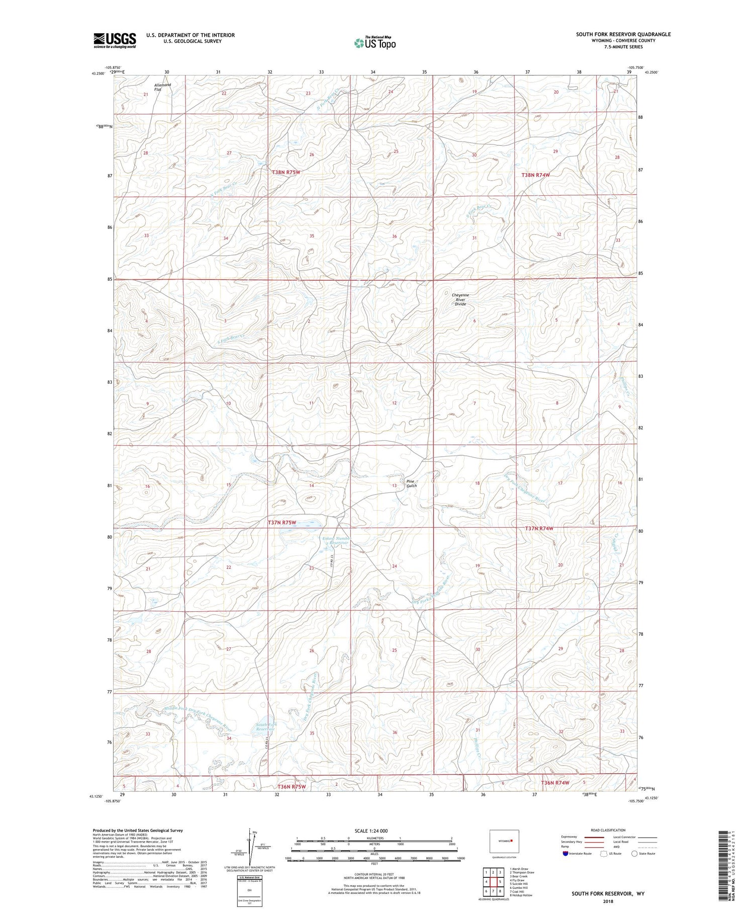 South Fork Reservoir Wyoming US Topo Map Image