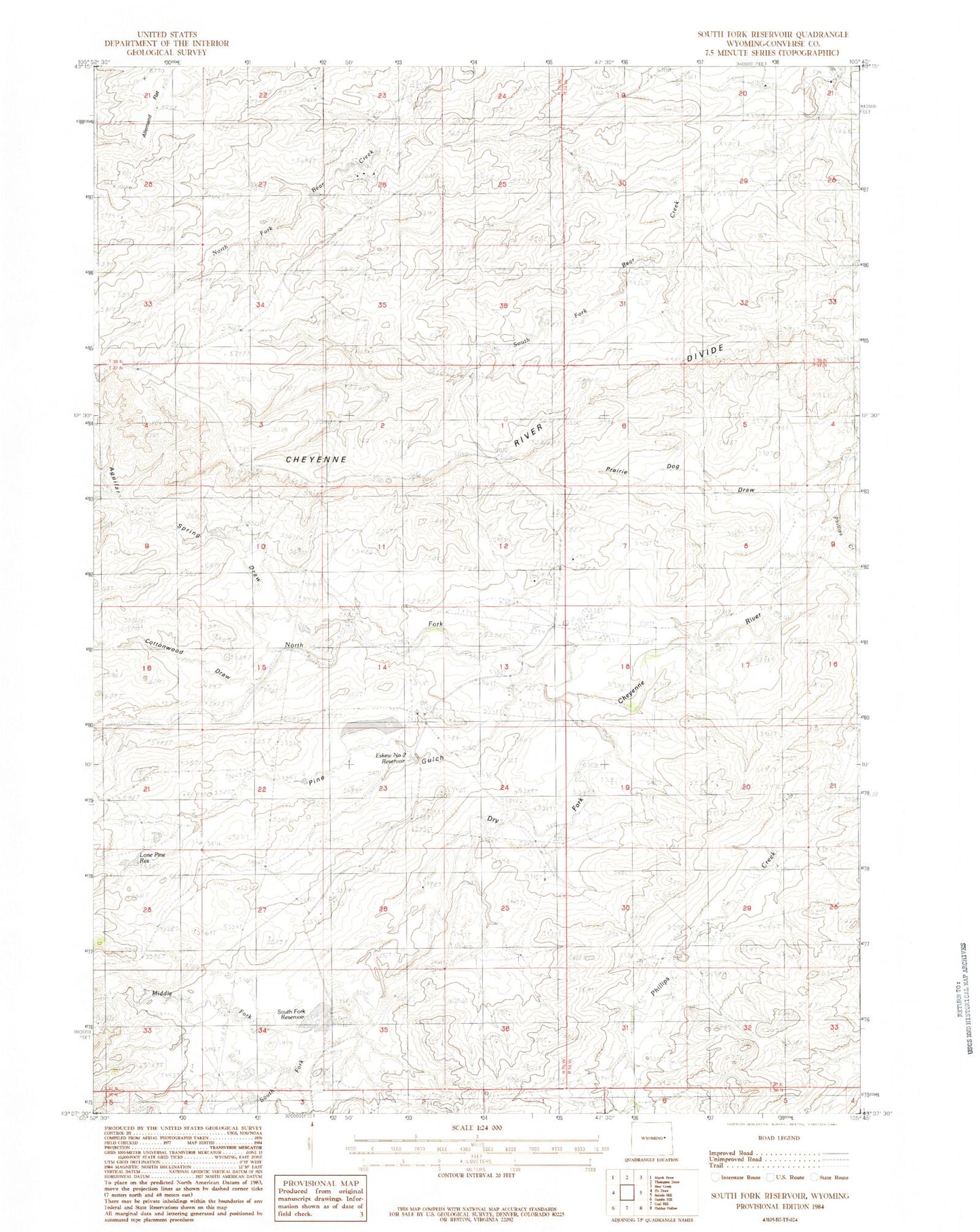Classic USGS South Fork Reservoir Wyoming 7.5'x7.5' Topo Map Image