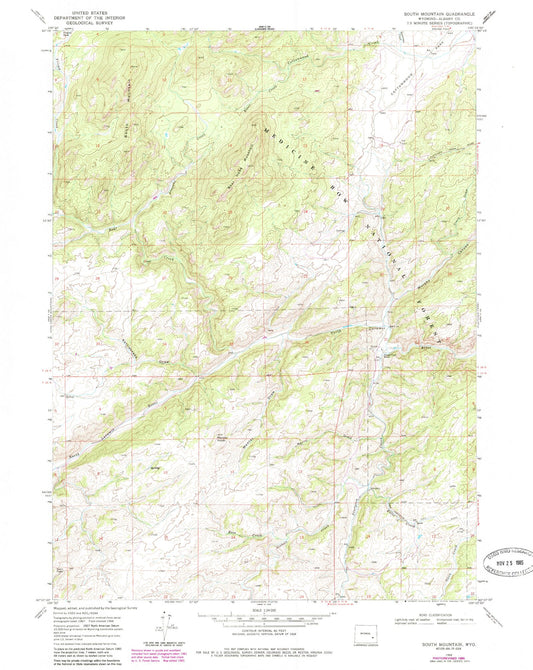 Classic USGS South Mountain Wyoming 7.5'x7.5' Topo Map Image