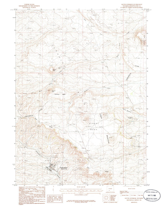 Classic USGS South Superior Wyoming 7.5'x7.5' Topo Map Image