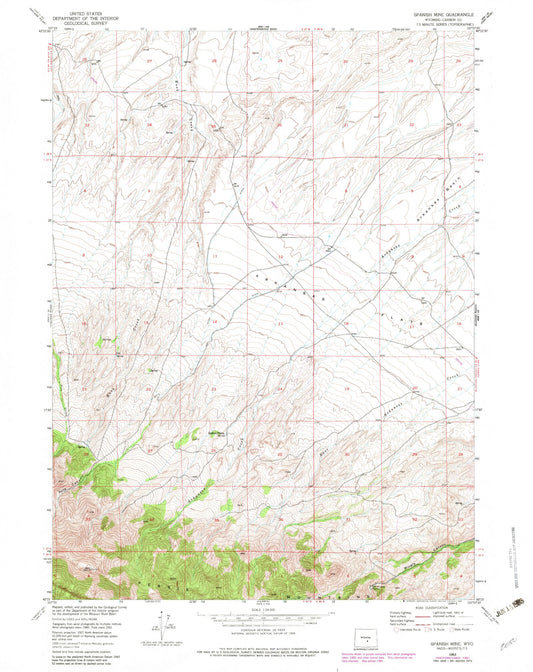 Classic USGS Spanish Mine Wyoming 7.5'x7.5' Topo Map Image