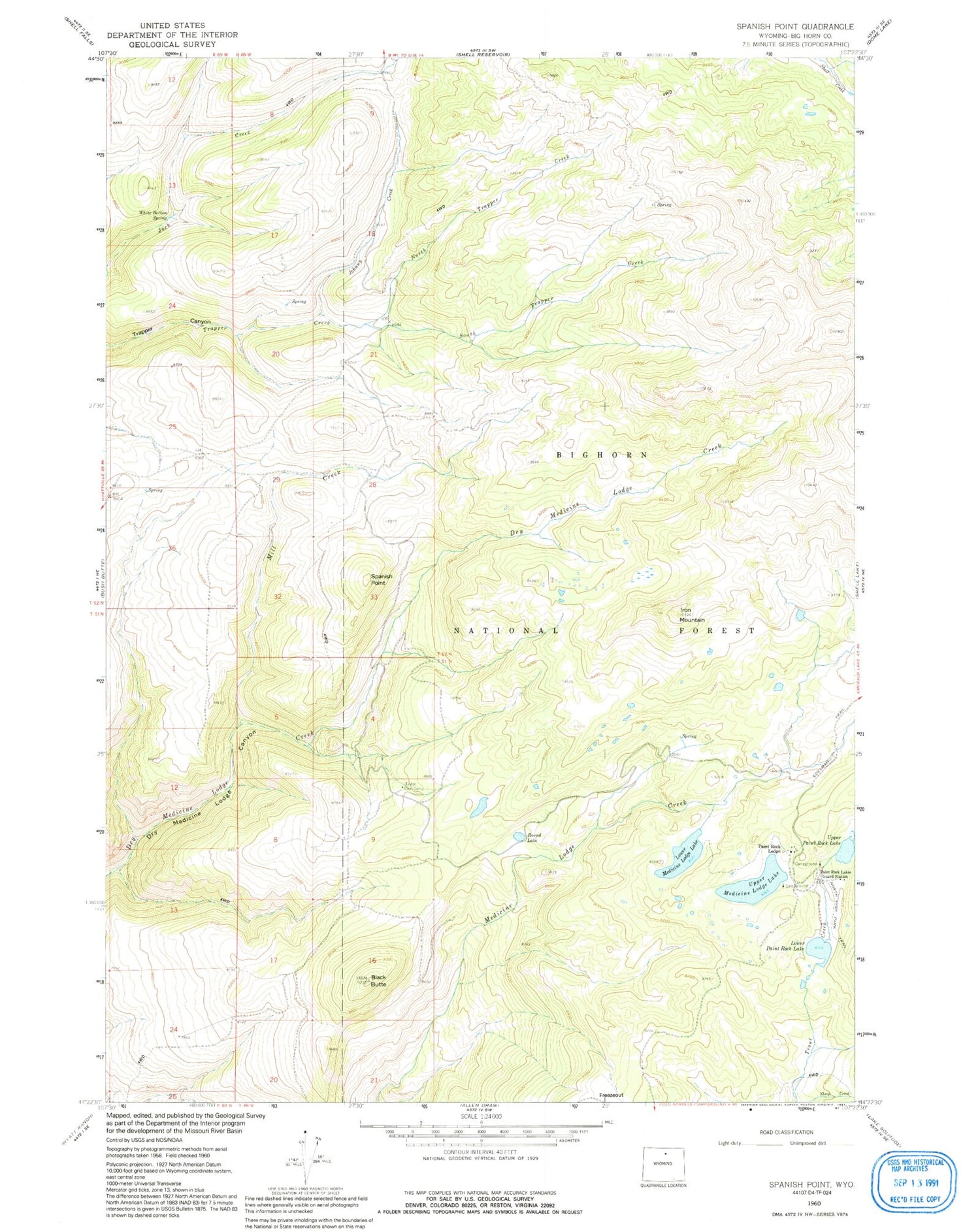 Classic USGS Spanish Point Wyoming 7.5'x7.5' Topo Map Image