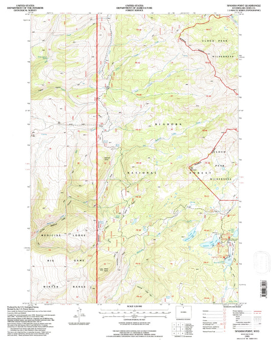 Classic USGS Spanish Point Wyoming 7.5'x7.5' Topo Map Image