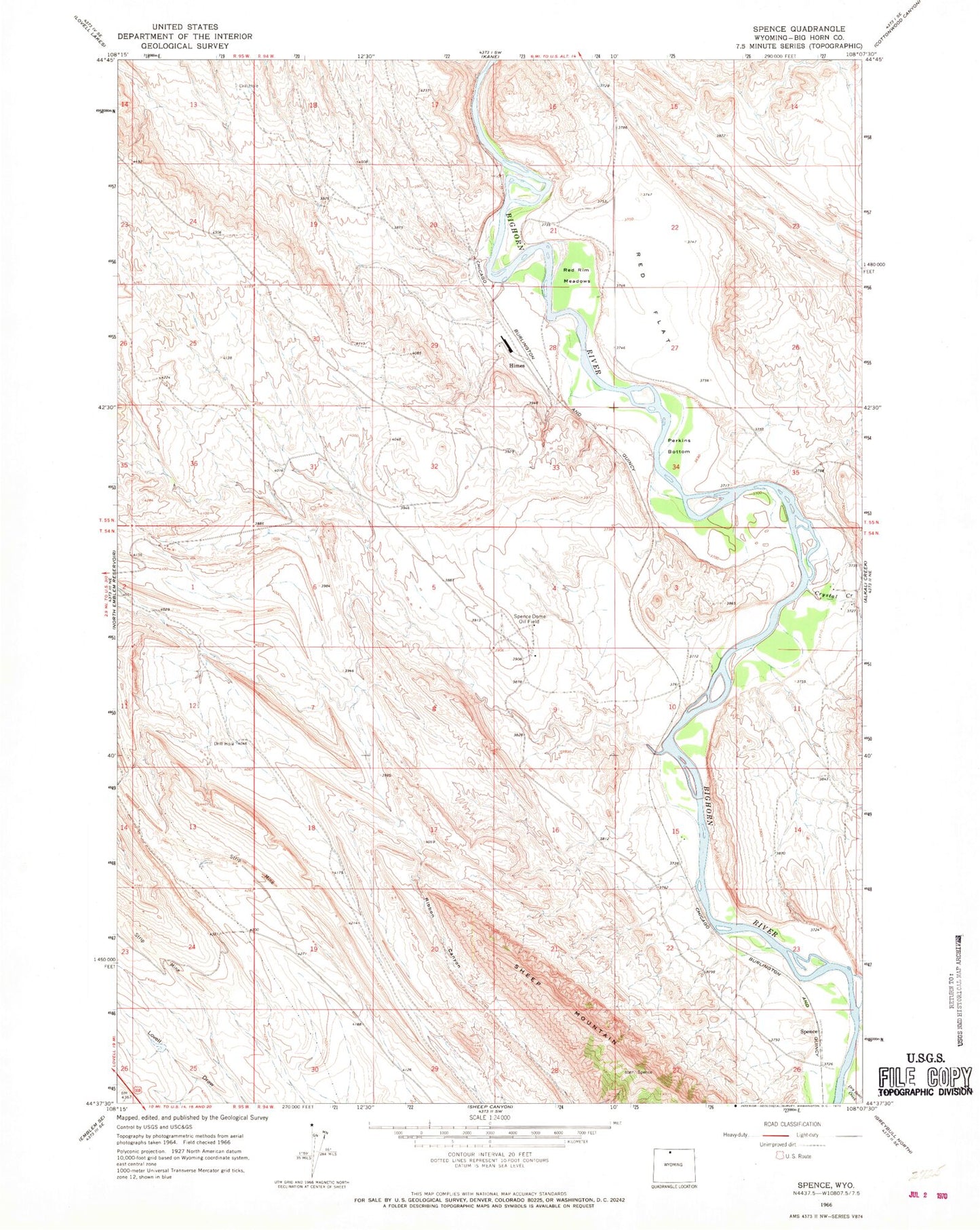 Classic USGS Spence Wyoming 7.5'x7.5' Topo Map Image