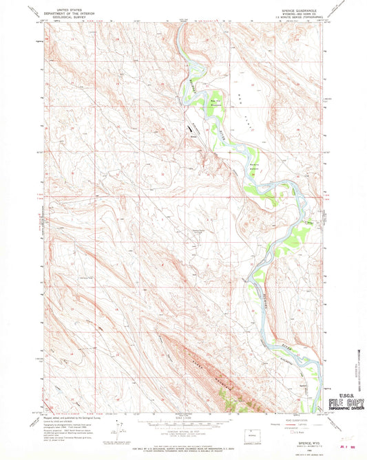 Classic USGS Spence Wyoming 7.5'x7.5' Topo Map Image