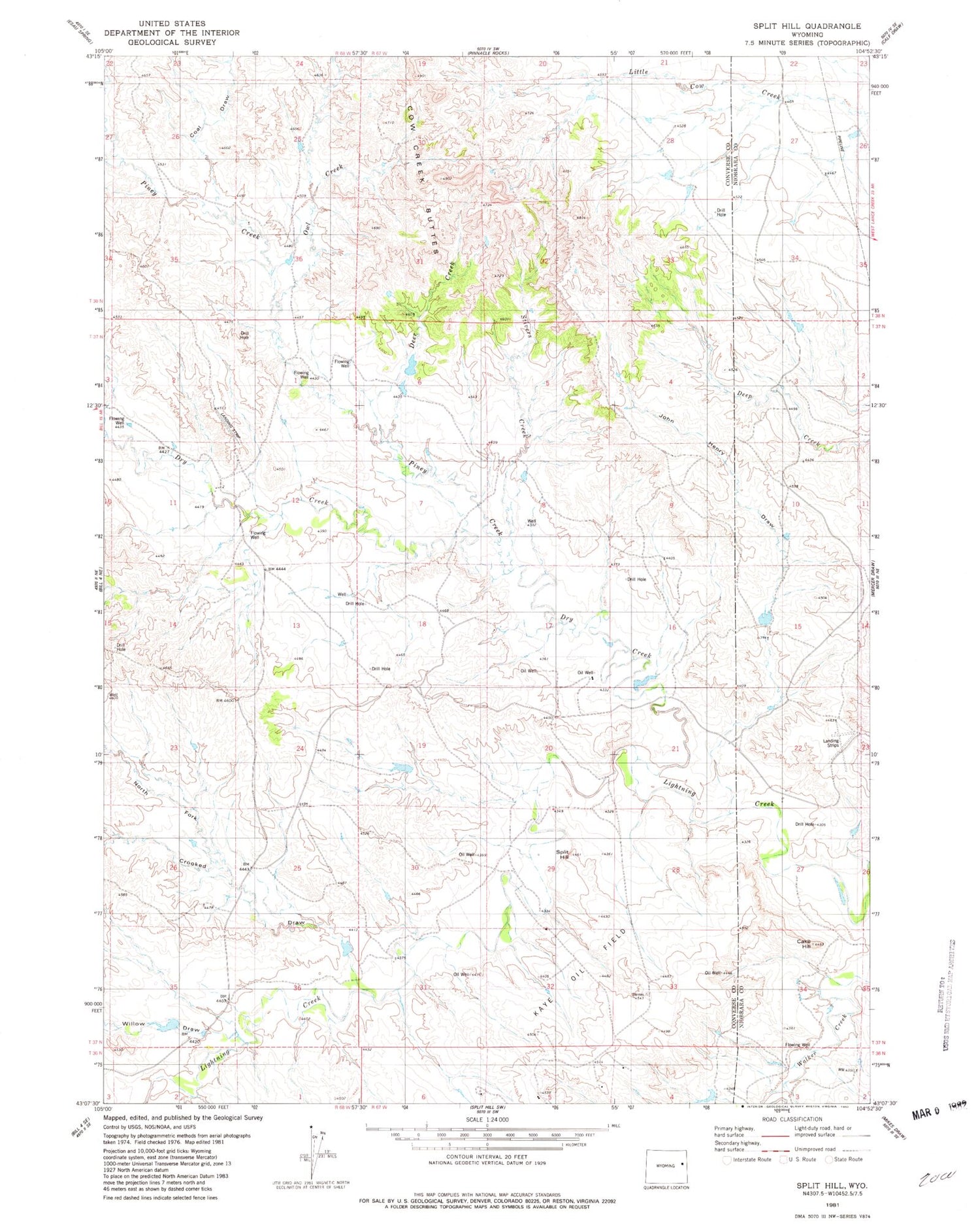 Classic USGS Split Hill Wyoming 7.5'x7.5' Topo Map Image