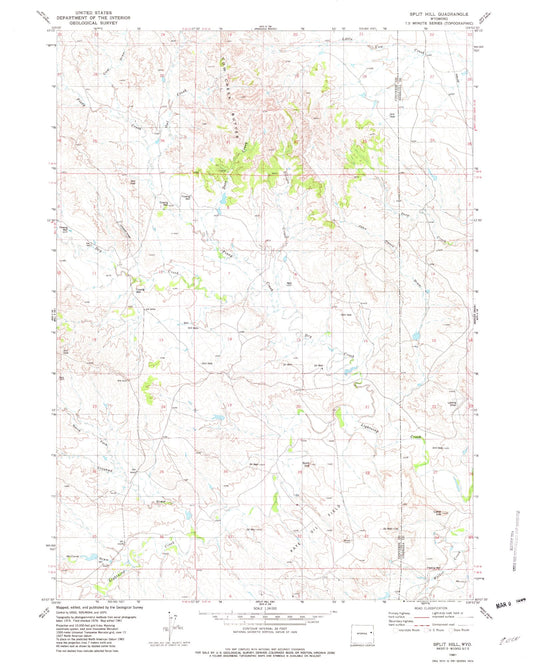Classic USGS Split Hill Wyoming 7.5'x7.5' Topo Map Image