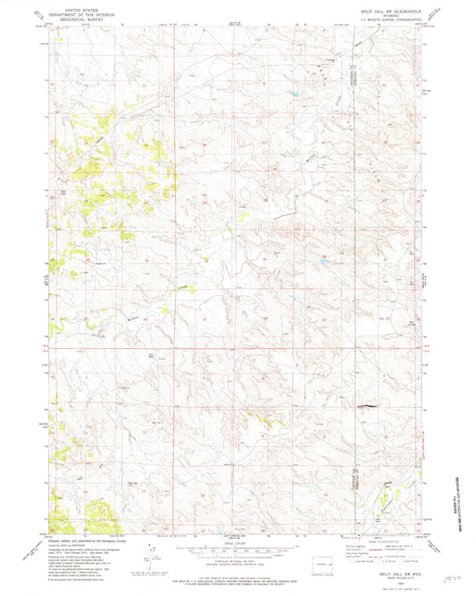 Classic USGS Split Hill SW Wyoming 7.5'x7.5' Topo Map Image
