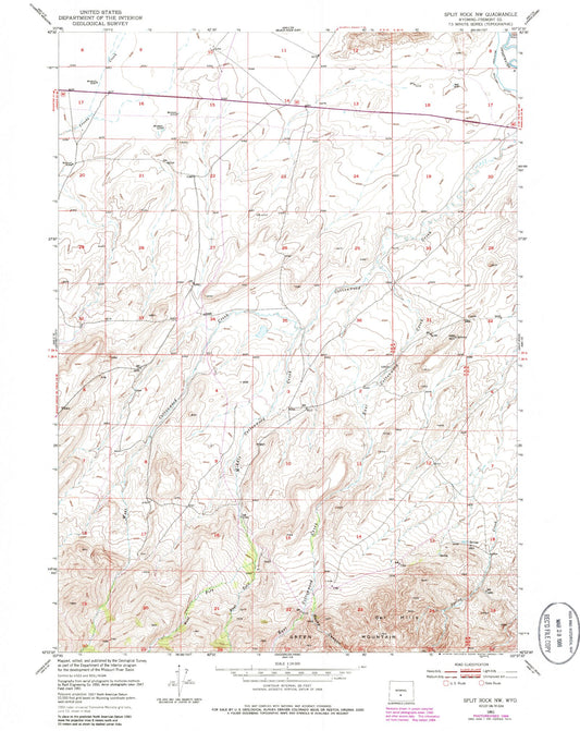 Classic USGS Split Rock NW Wyoming 7.5'x7.5' Topo Map Image