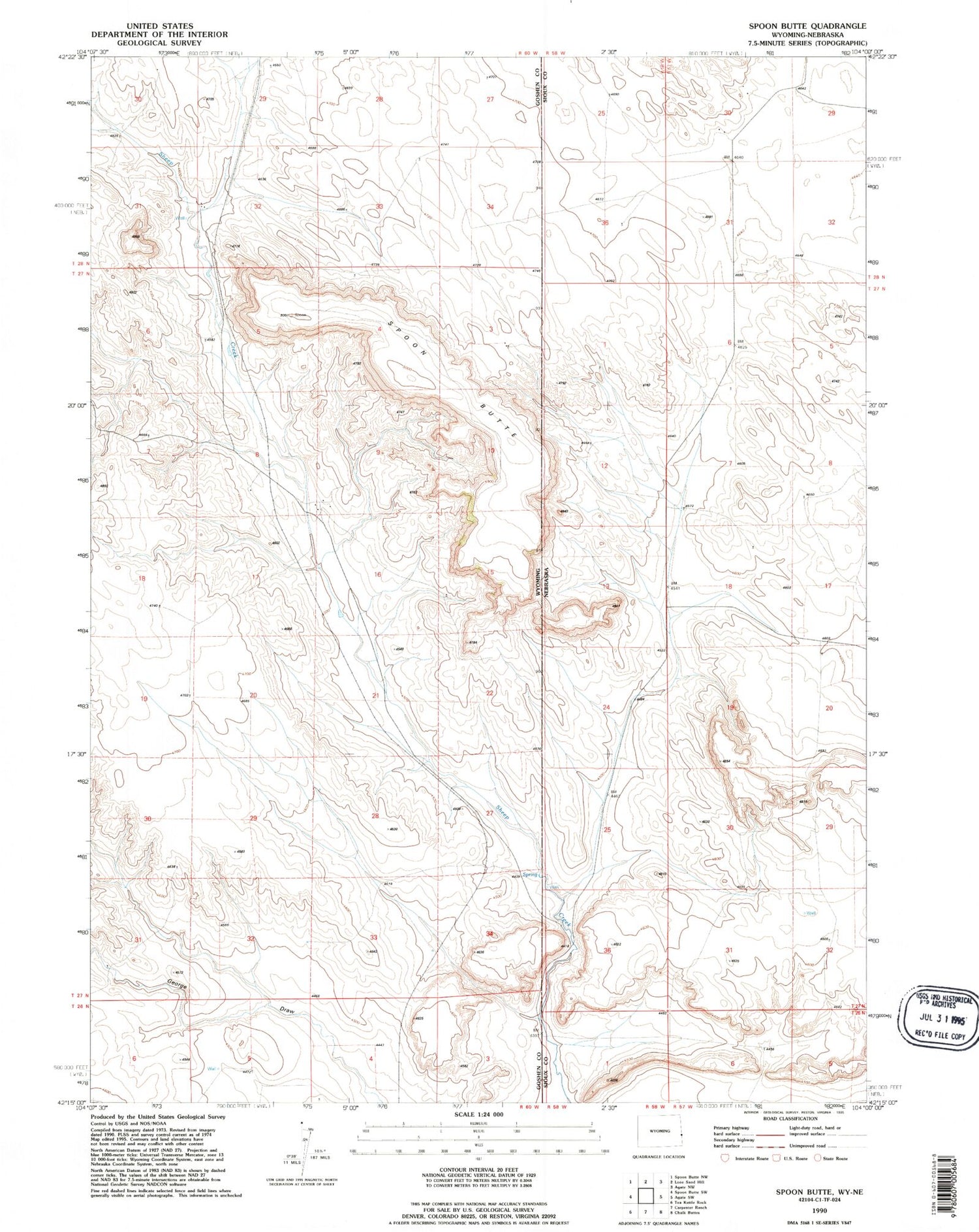 Classic USGS Spoon Butte Wyoming 7.5'x7.5' Topo Map Image