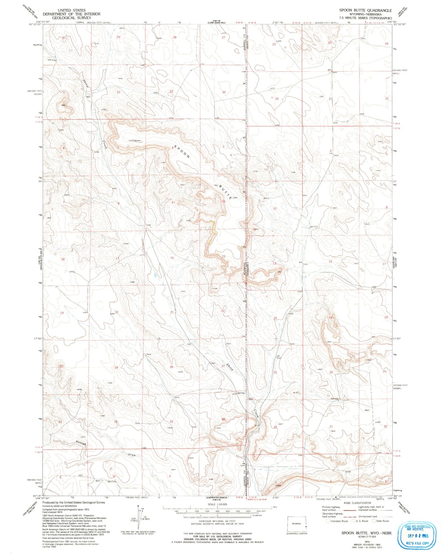 Classic USGS Spoon Butte Wyoming 7.5'x7.5' Topo Map Image
