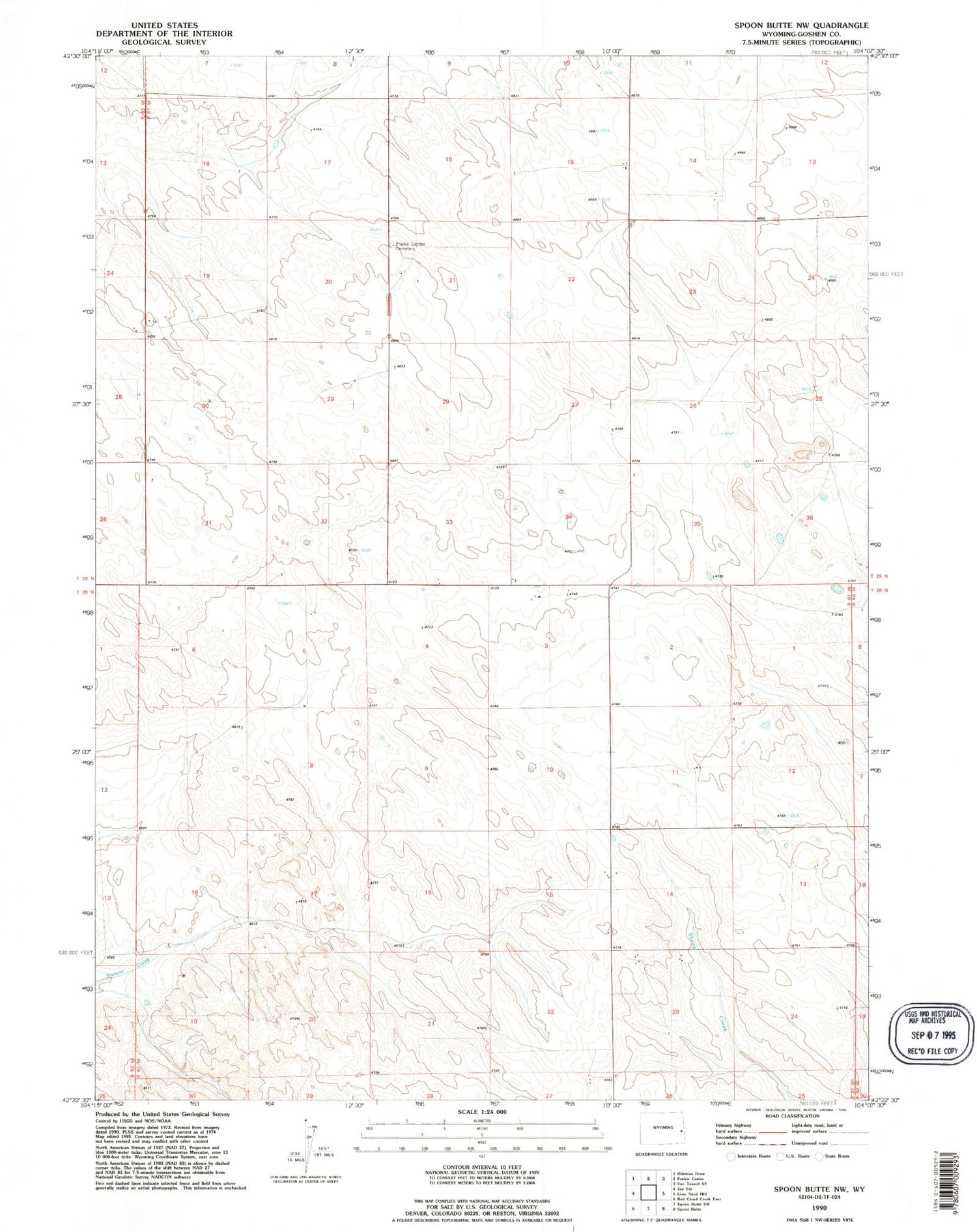 Classic USGS Spoon Butte NW Wyoming 7.5'x7.5' Topo Map Image