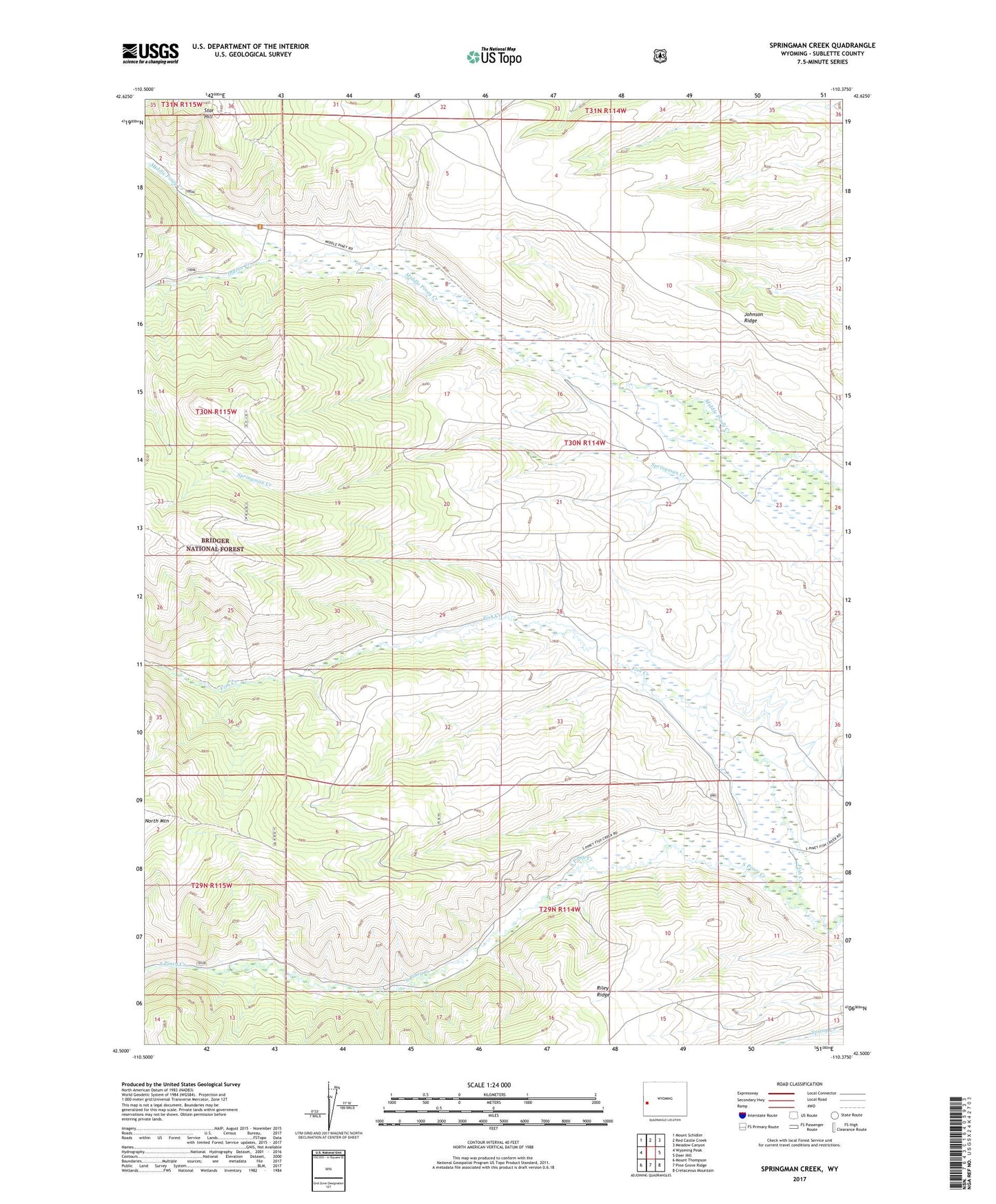 Springman Creek Wyoming US Topo Map Image
