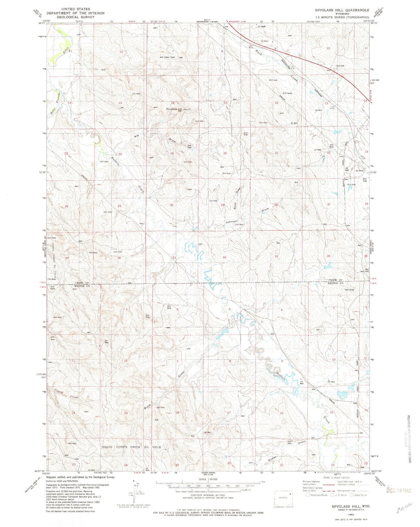 Classic USGS Spyglass Hill Wyoming 7.5'x7.5' Topo Map Image