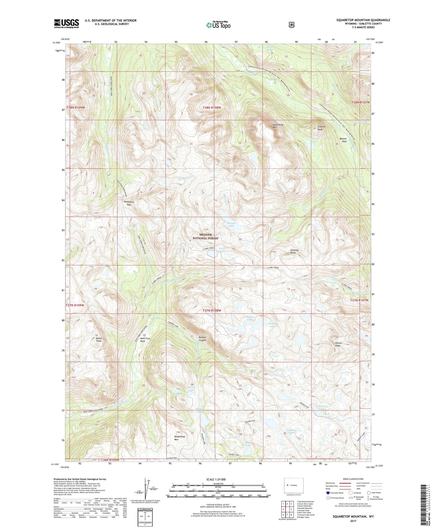 Squaretop Mountain Wyoming US Topo Map Image