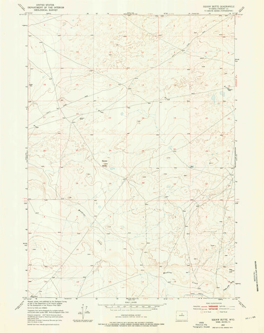 Classic USGS Squaw Butte Wyoming 7.5'x7.5' Topo Map Image