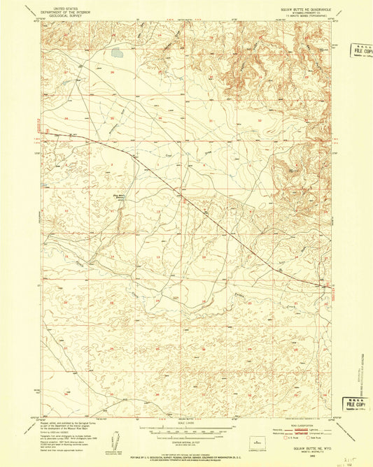 Classic USGS Squaw Butte NE Wyoming 7.5'x7.5' Topo Map Image